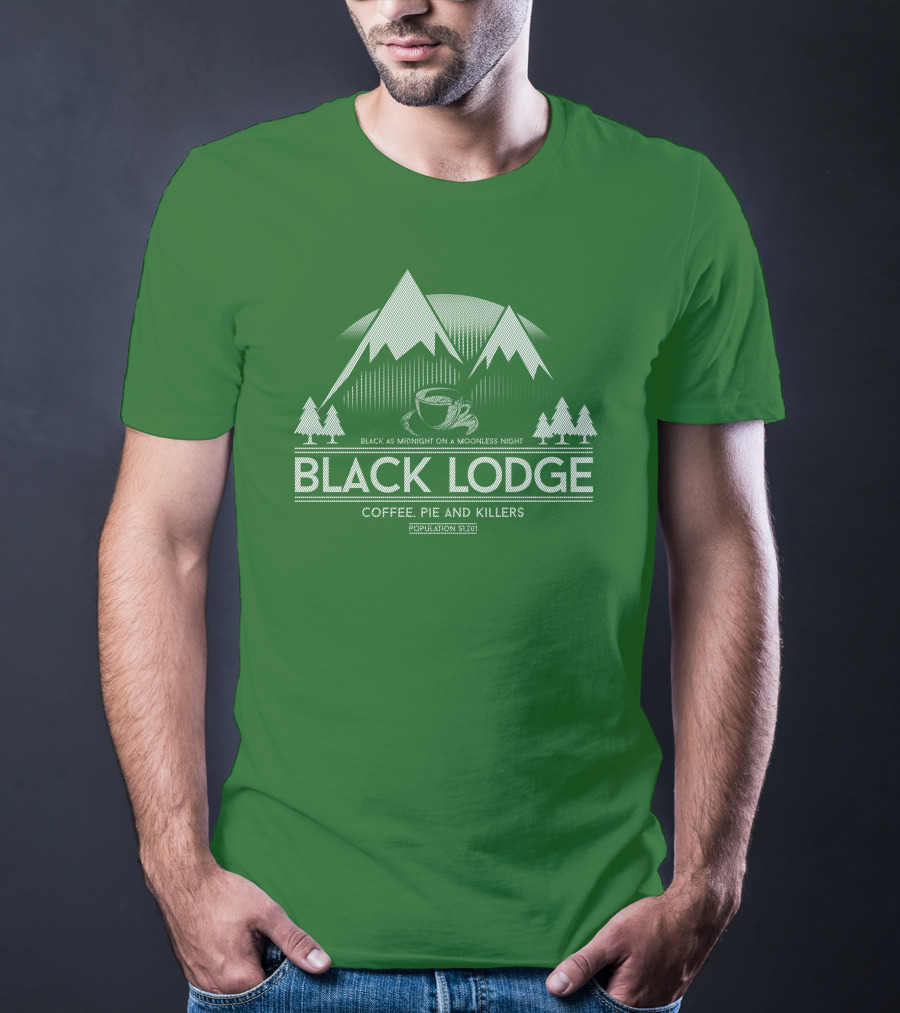 Black Lodge Coffee Pie Killers Black As Midnight On A Moonless Night Population 51201 T-Shirt