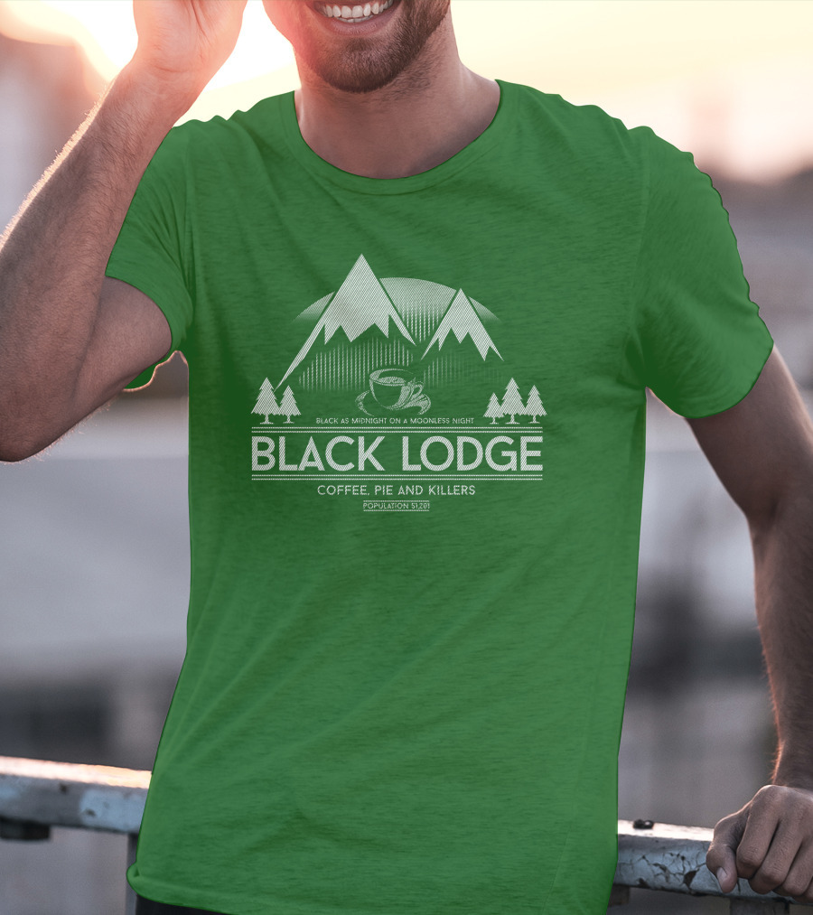 Black Lodge Coffee Pie Killers Black As Midnight On A Moonless Night Population 51201 T-Shirt