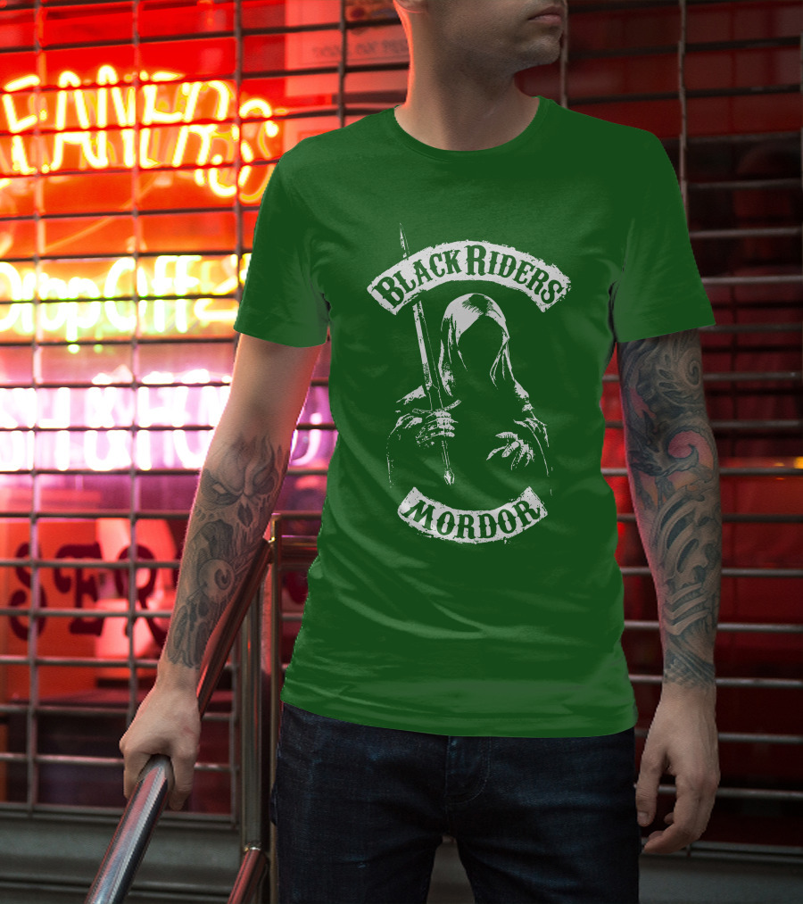Black Riders Mordor Nazgûl Wraiths Sword Green Background T-Shirt