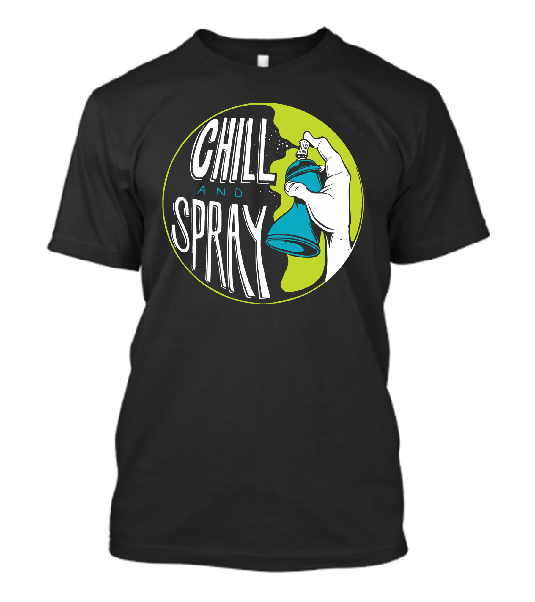 CHILL AND SPRAY Hand Holding Blue Can T-Shirt