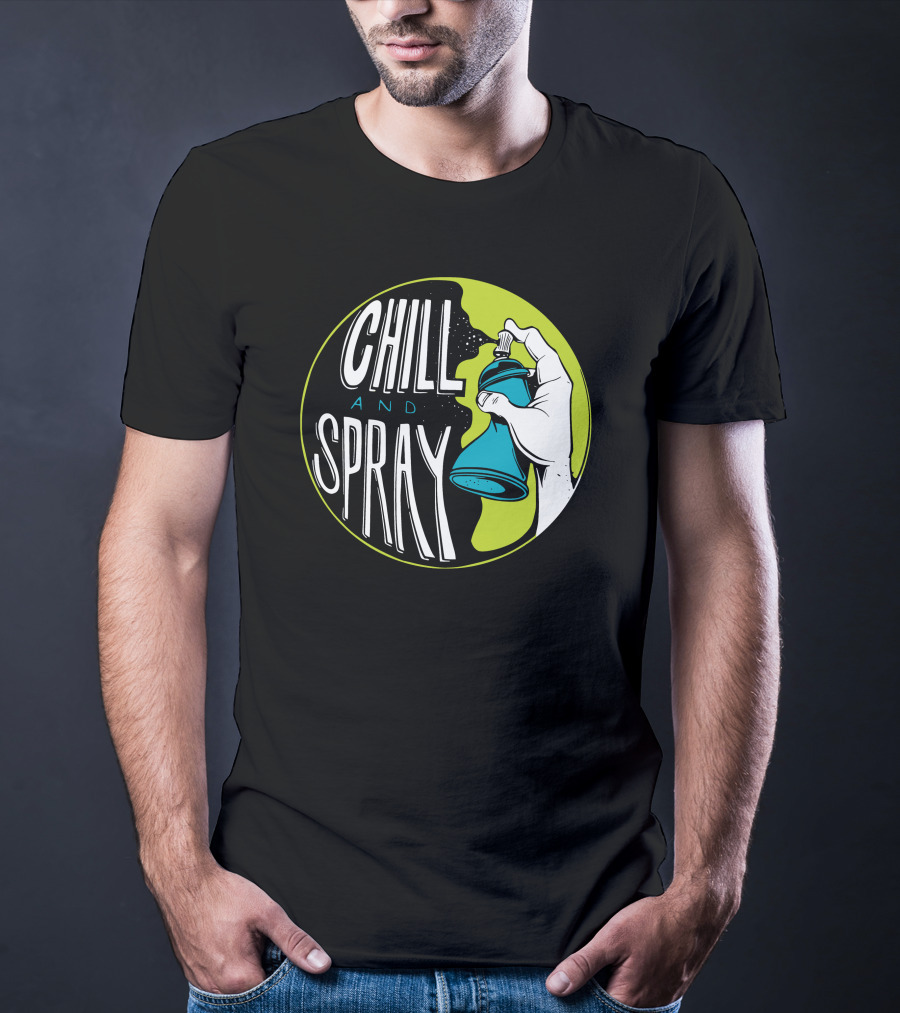 CHILL AND SPRAY Hand Holding Blue Can T-Shirt
