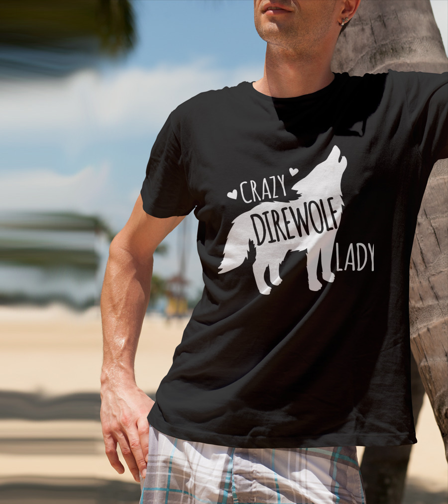 Crazy Direwolf Lady Howling Wolf Silhouette Hearts T-Shirt