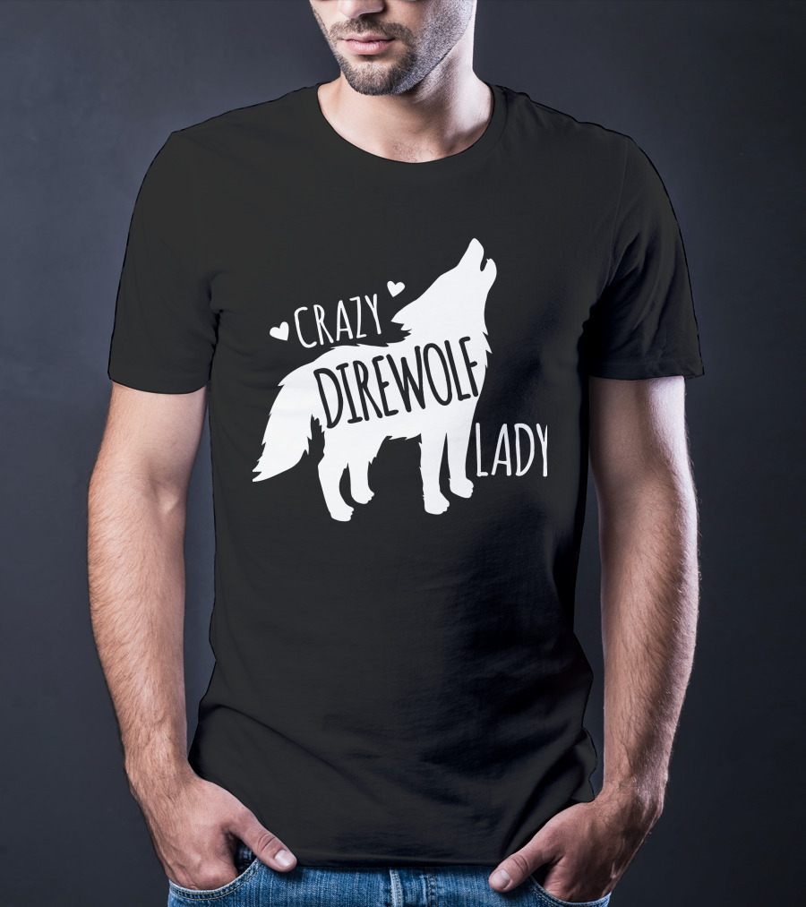Crazy Direwolf Lady Howling Wolf Silhouette Hearts T-Shirt
