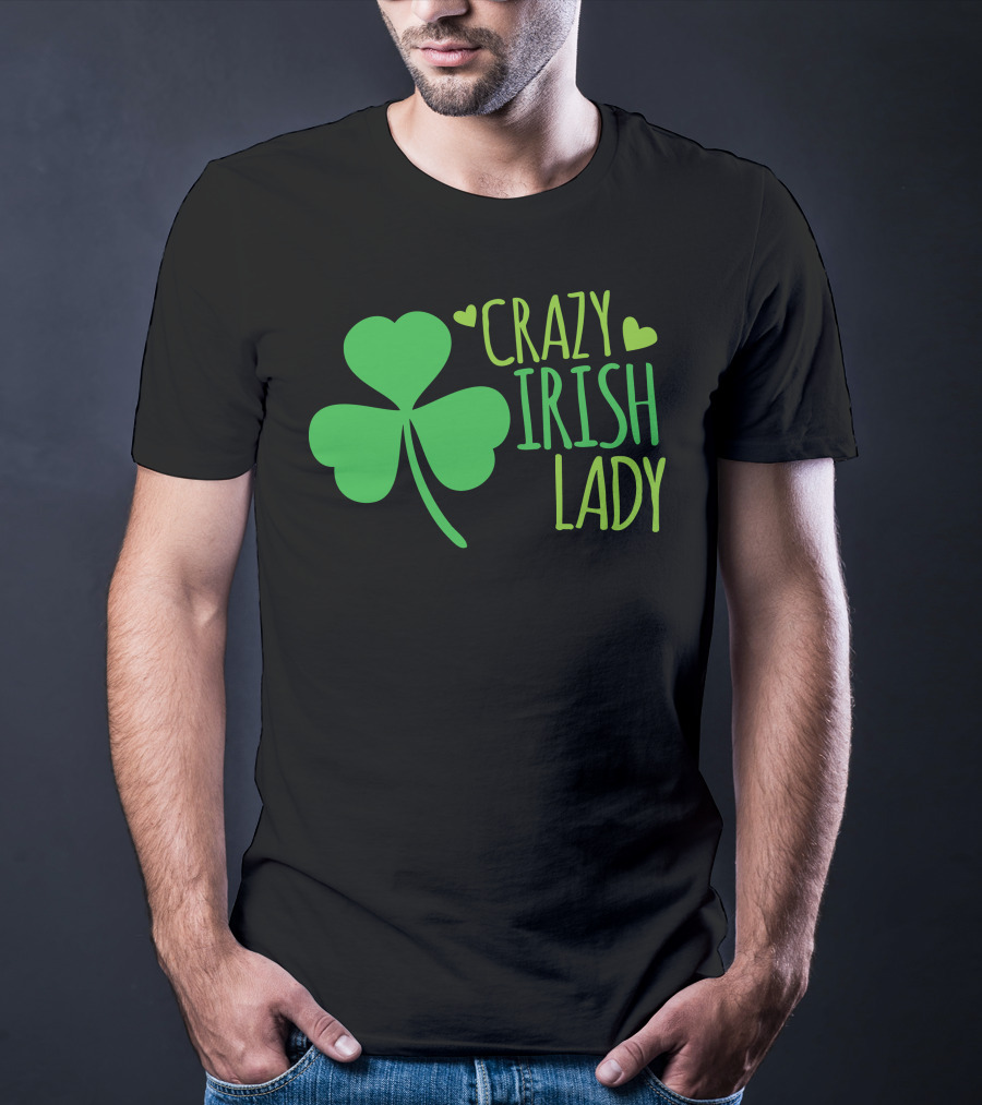 Crazy Irish Lady Shamrock Hearts T-Shirt