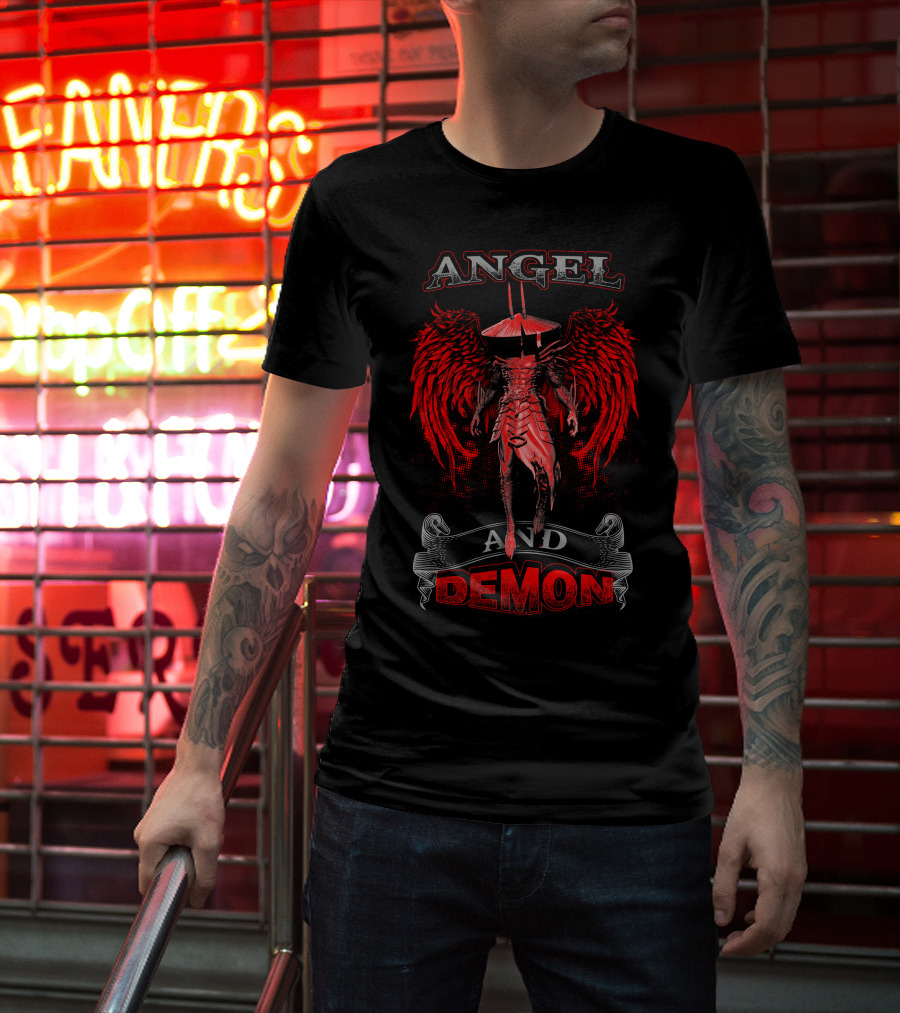 Angel And Demon Heavenly Warrior With Fiery Wings T-Shirt