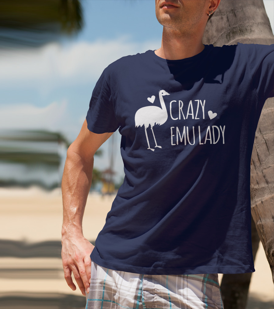 Crazy Emu Lady Emu Illustration With Hearts T-Shirt