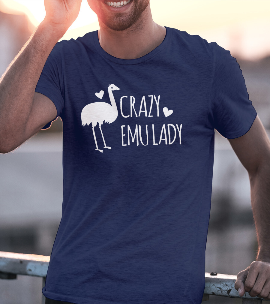 Crazy Emu Lady Emu Illustration With Hearts T-Shirt