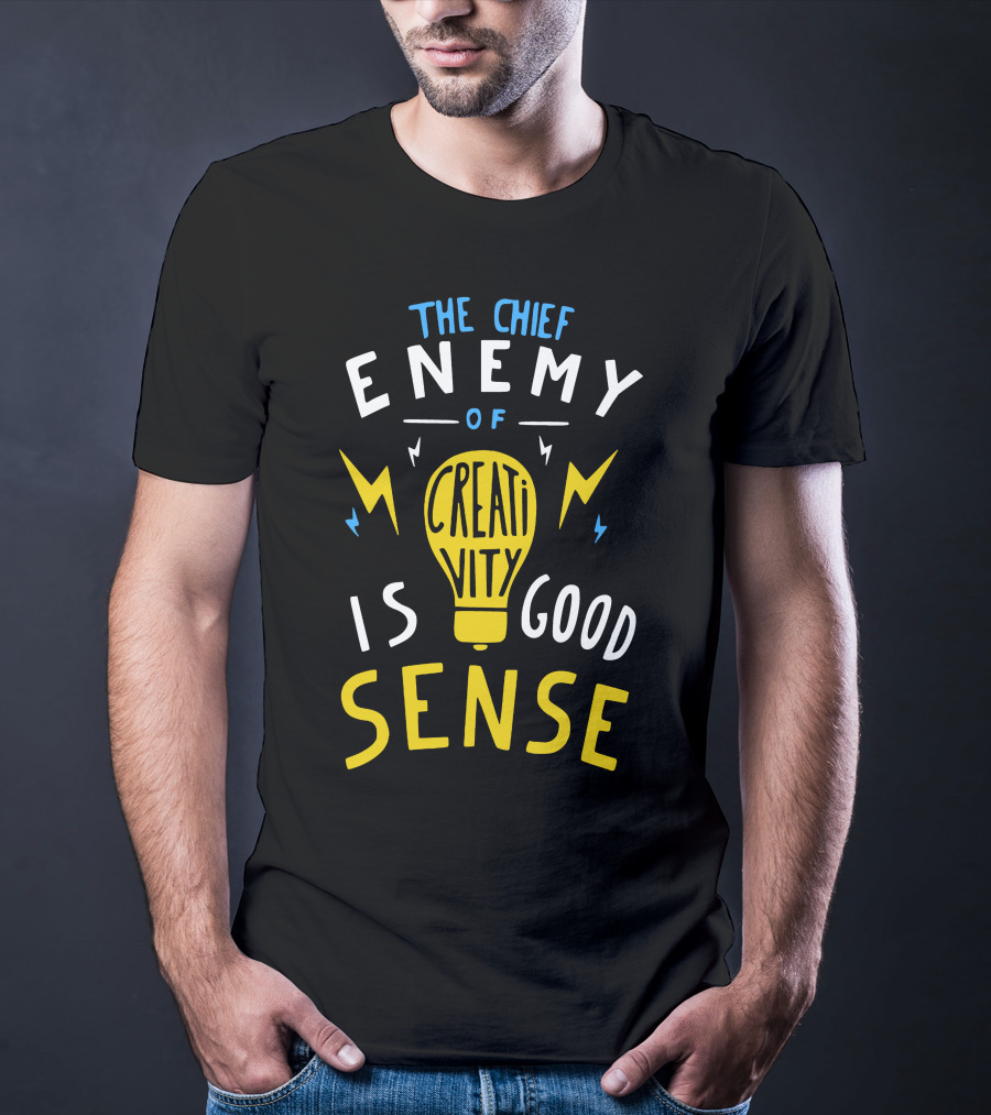The Chief Enemy Of Creativity Is Good Sense Light Bulb Lightning T-Shirt
