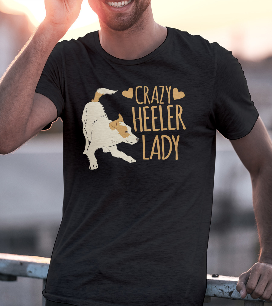 CRAZY HEELER LADY WITH HEARTS AND DOG T-Shirt