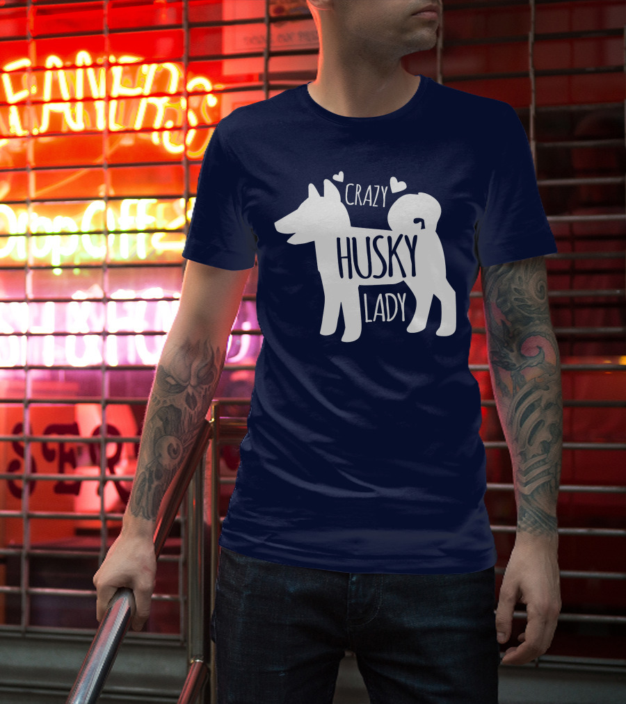 Crazy Husky Lady With Hearts Dog T-Shirt