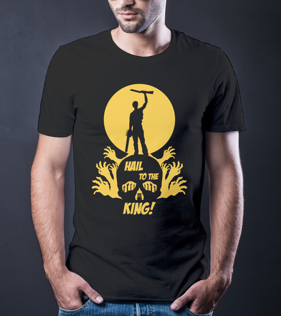 Hail To The King Skeleton Moon Chainsaw Hero With Zombie Hands T-Shirt