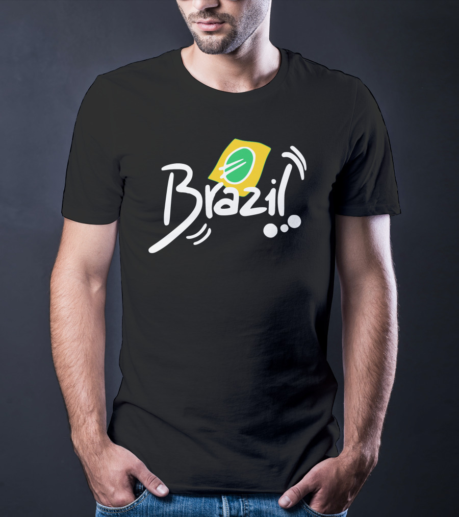 Brazil Text With Iconic Flag Colors And Soccer Ball Elements T-Shirt