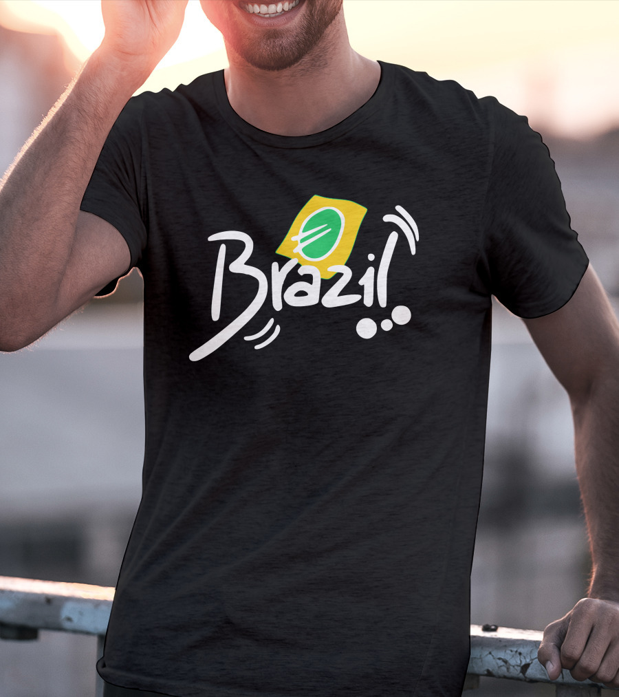 Brazil Text With Iconic Flag Colors And Soccer Ball Elements T-Shirt