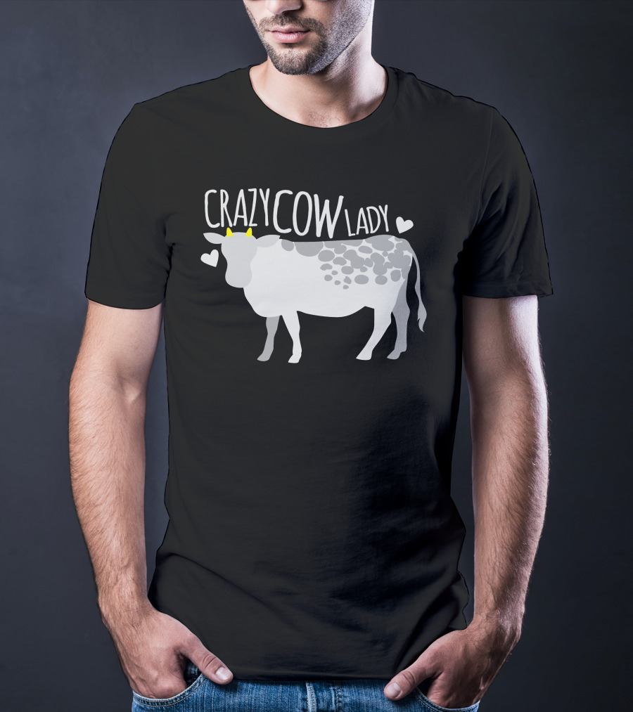 CRAZY COW LADY Hearts And Cartoon Cow T-Shirt