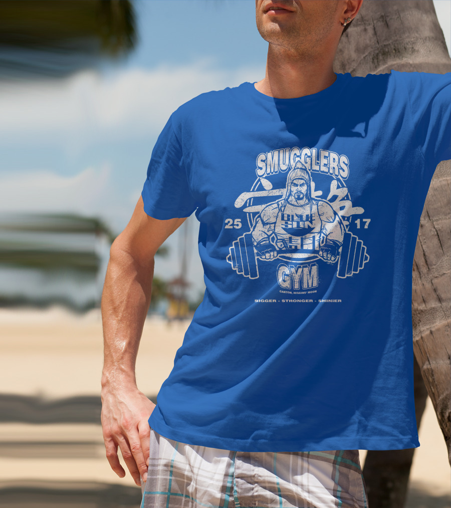 Smugglers Gym Bigger Stronger Shinier Canton Higgins Moon 25 17 T-Shirt