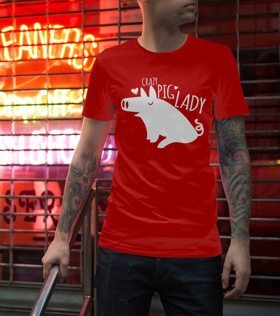 CRAZY PIG LADY Cute Hearts T-Shirt