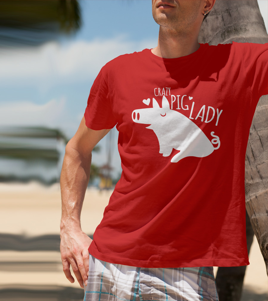 CRAZY PIG LADY Cute Hearts T-Shirt