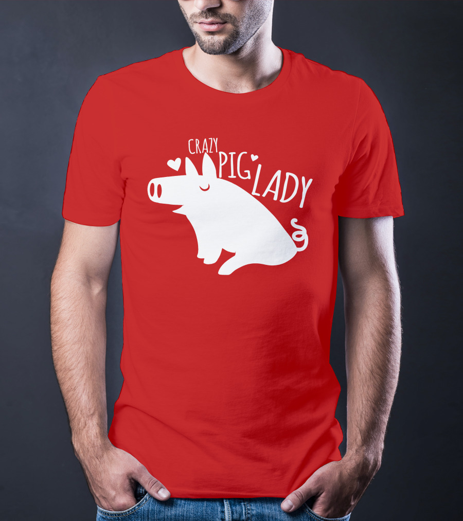 CRAZY PIG LADY Cute Hearts T-Shirt