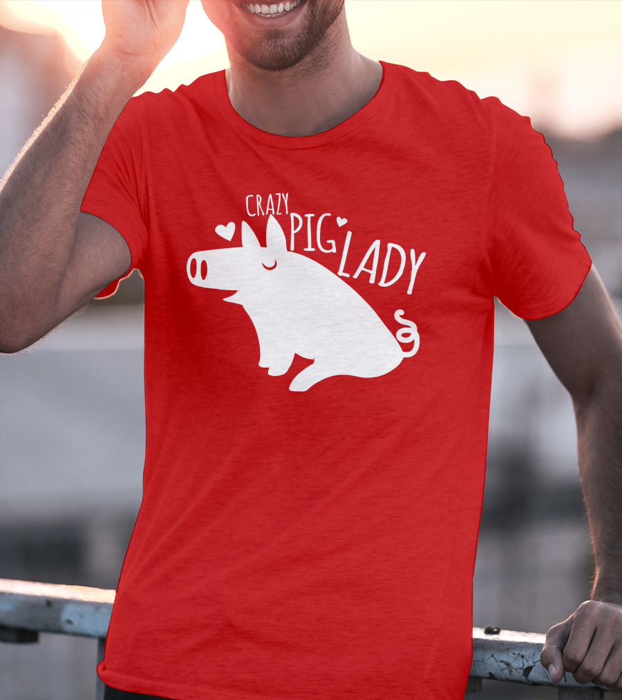 CRAZY PIG LADY Cute Hearts T-Shirt