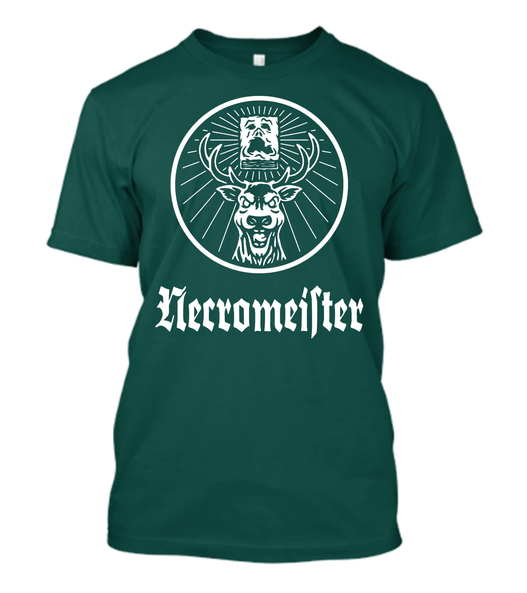 Necromeister Deer Antlers Sunburst Skull T-Shirt
