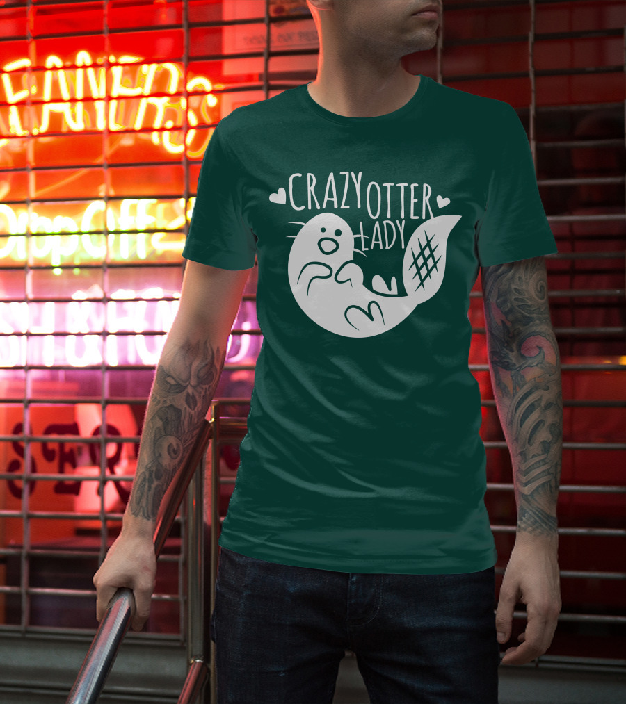Crazy Otter Lady With Heart Accents T-Shirt