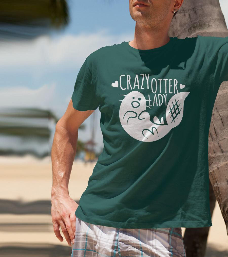 Crazy Otter Lady With Heart Accents T-Shirt