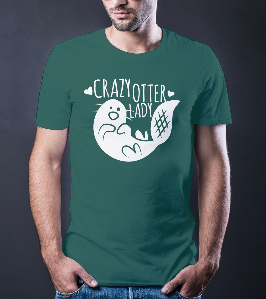 Crazy Otter Lady With Heart Accents T-Shirt