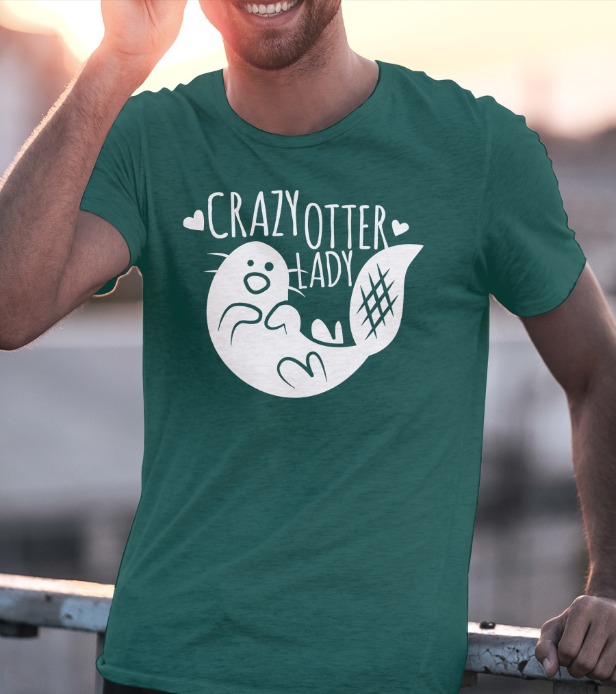 Crazy Otter Lady With Heart Accents T-Shirt