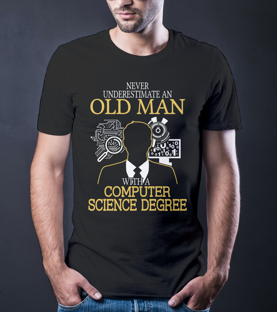 Never Underestimate An Old Man With A Computer Science Degree Circuit Binary Magnifying Glass T-Shirt