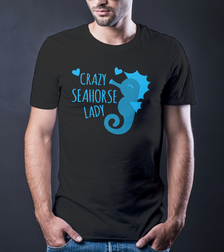 Crazy Seahorse Lady Hearts Blue Seahorse T-Shirt