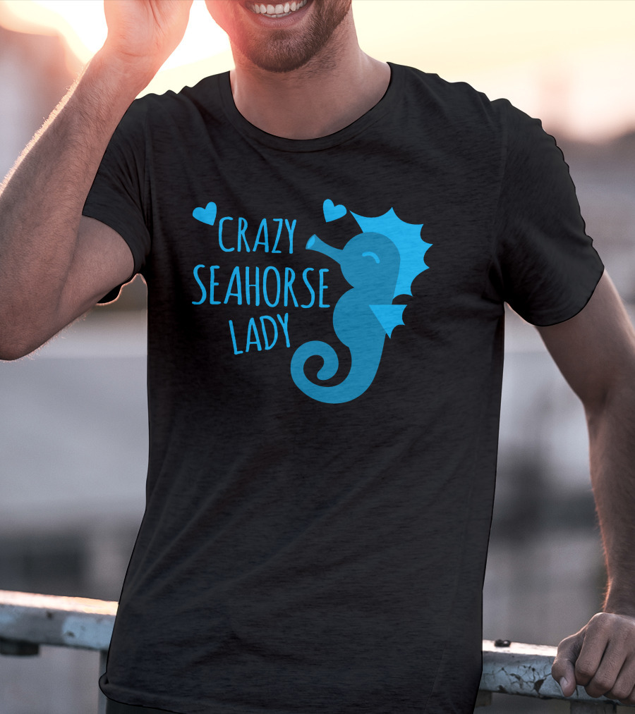 Crazy Seahorse Lady Hearts Blue Seahorse T-Shirt