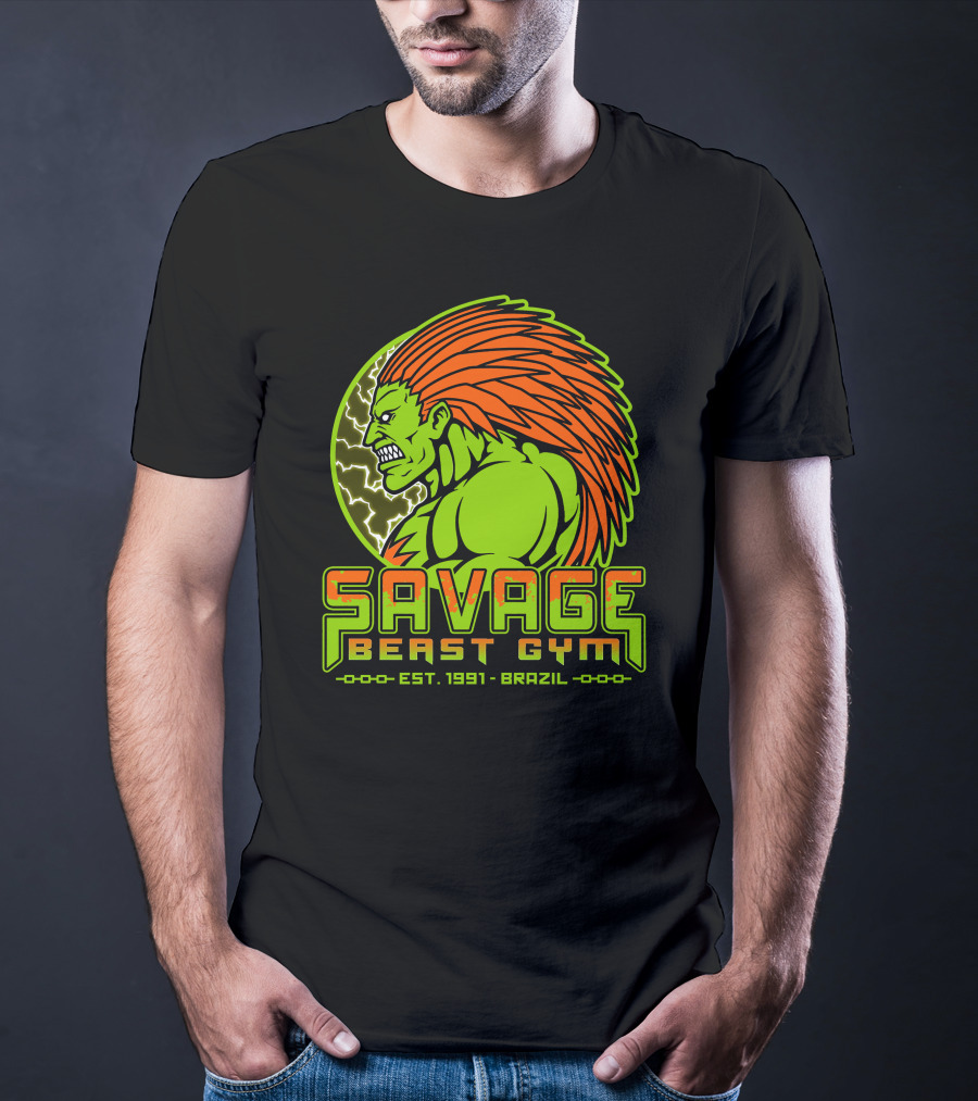 Savage Beast Gym Est. 1991 Brazil Green Monster With Orange Hair T-Shirt