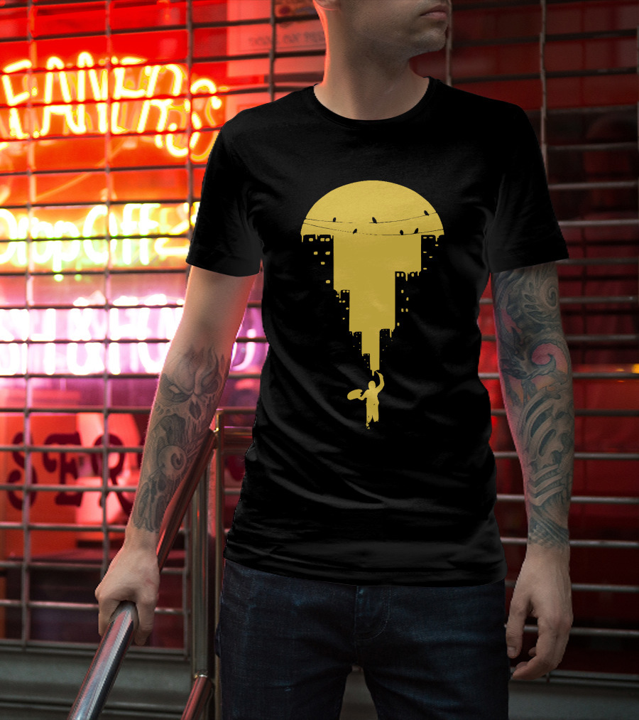 Paint It Orange Dripping Skyline With Birds T-Shirt