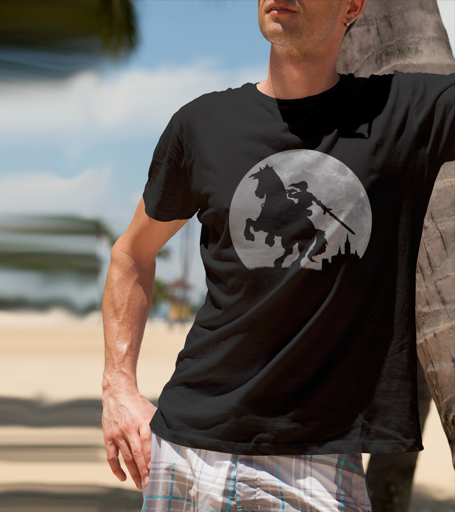 Moonlight Ride Shadow Knight Under Full Moon T-Shirt