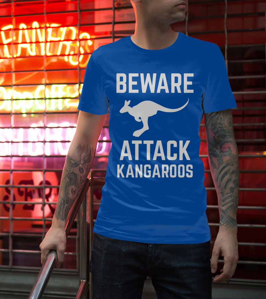 Beware Attack Kangaroos Warning Sign T-Shirt