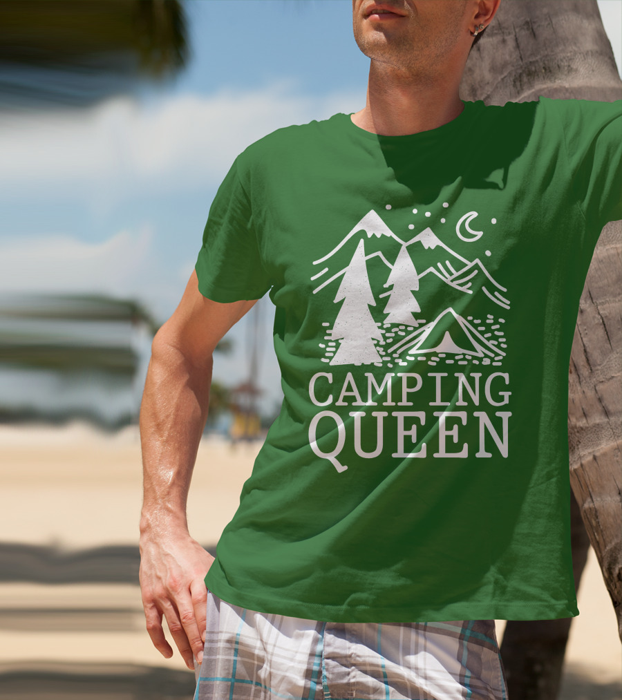 Camping Queen Mountain Tent Moon Forest Adventure T-Shirt