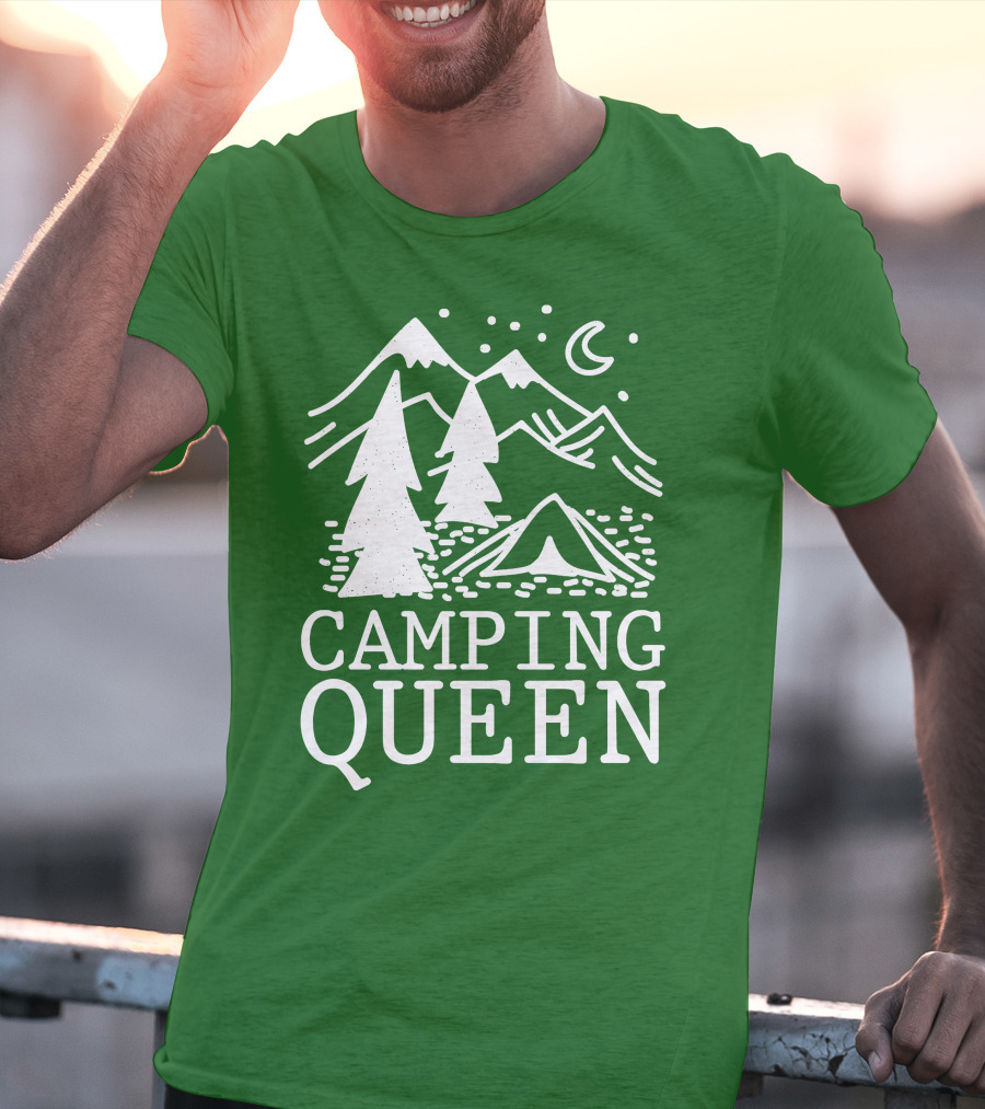 Camping Queen Mountain Tent Moon Forest Adventure T-Shirt