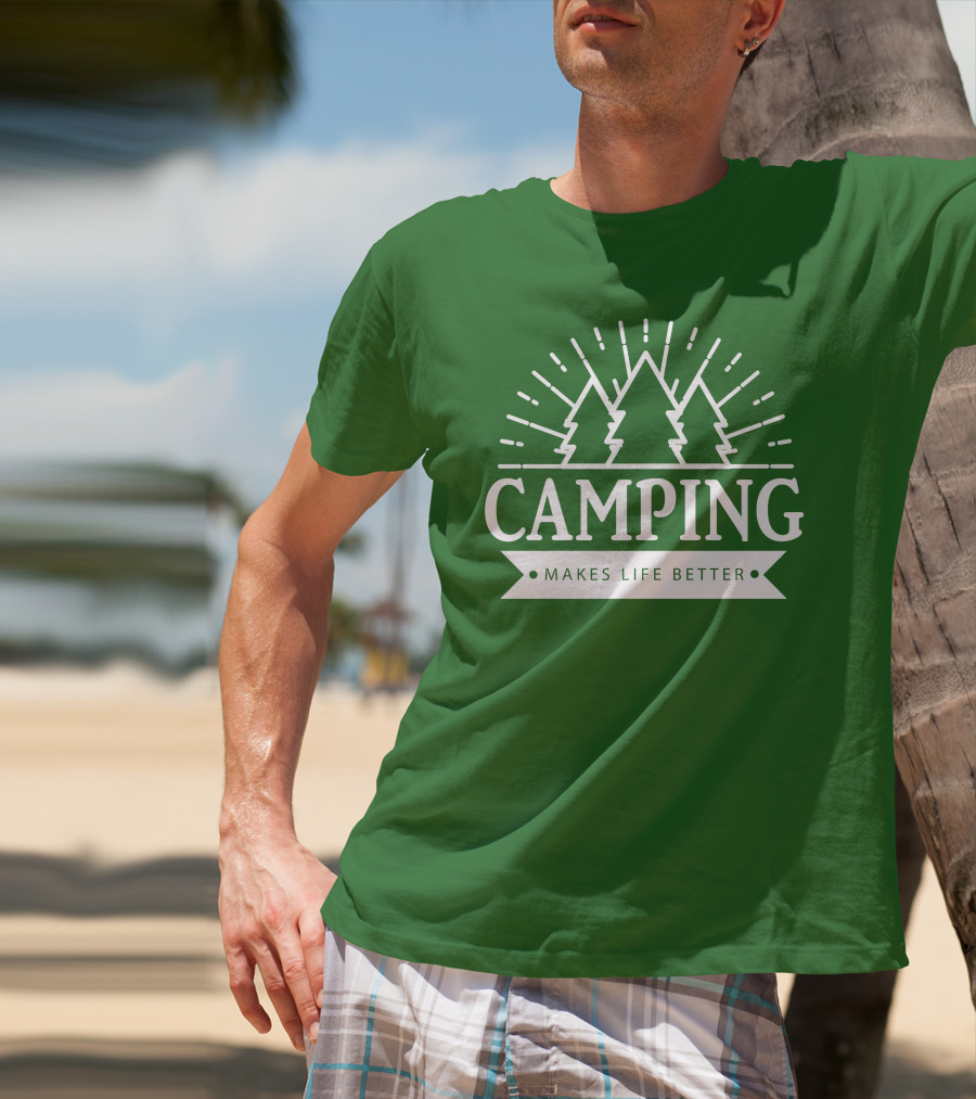 Camping Makes Life Better With Forest Trees And Radiant Sunburst T-Shirt