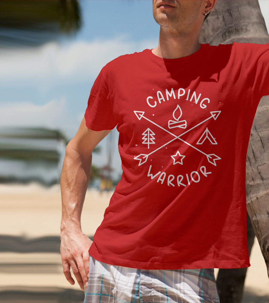 Camping Warrior Arrows Fire Tent Tree Star T-Shirt
