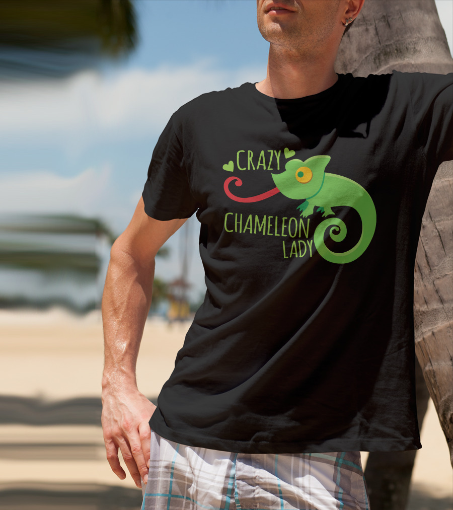 CRAZY CHAMELEON LADY Green Cartoon With Hearts T-Shirt