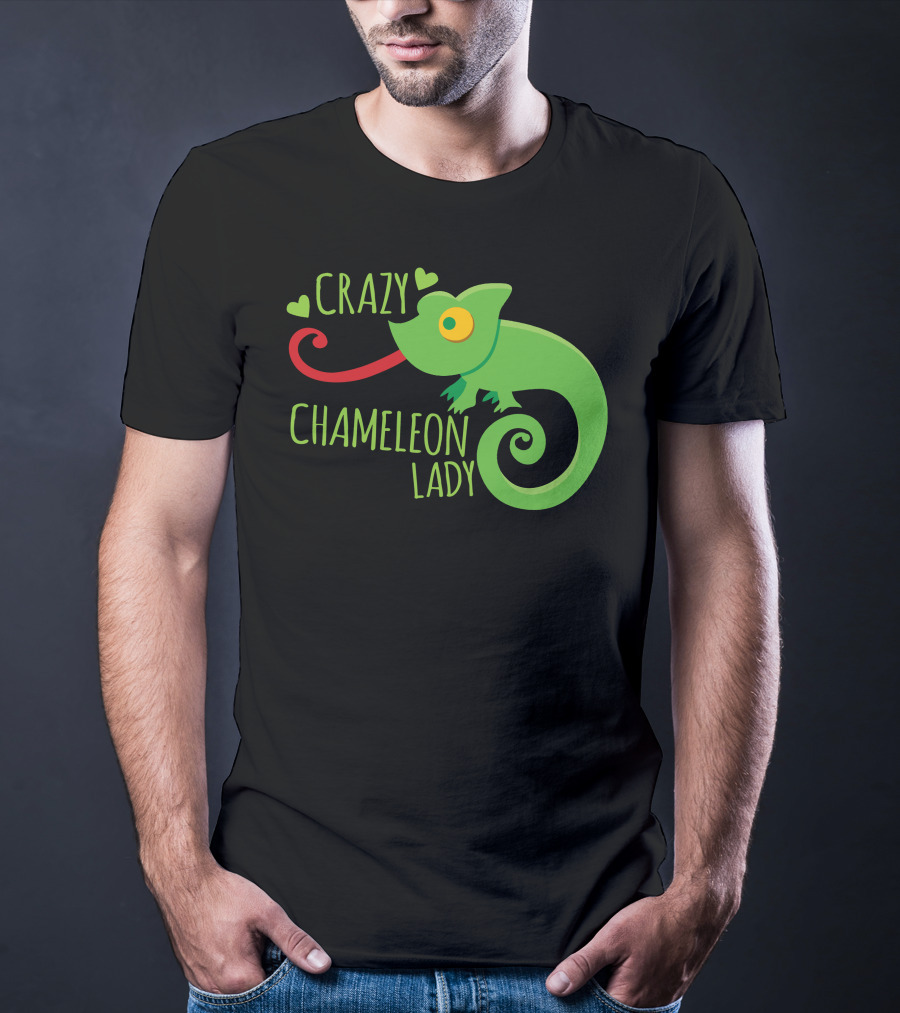 CRAZY CHAMELEON LADY Green Cartoon With Hearts T-Shirt