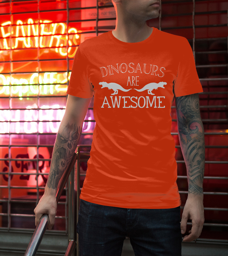 Dinosaurs Are Awesome T-Rex White Text T-Shirt