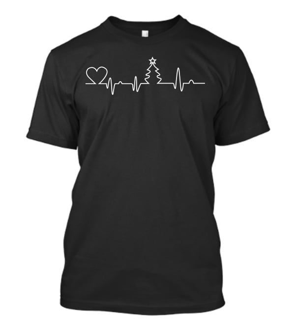 Christmas Heartbeat Pulse With Heart And Tree T-Shirt