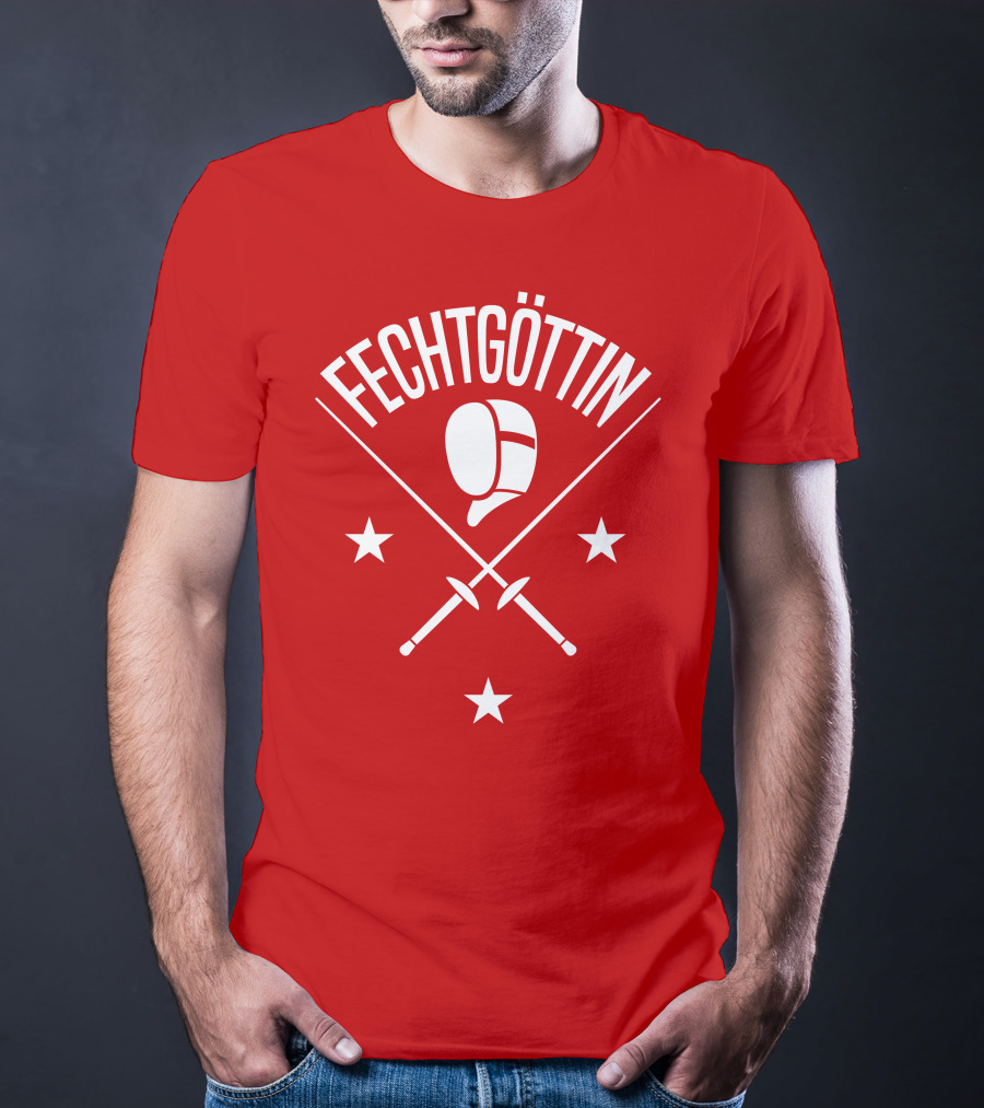 Fechtgöttin Fencing Helmet And Crossed Swords With Stars T-Shirt