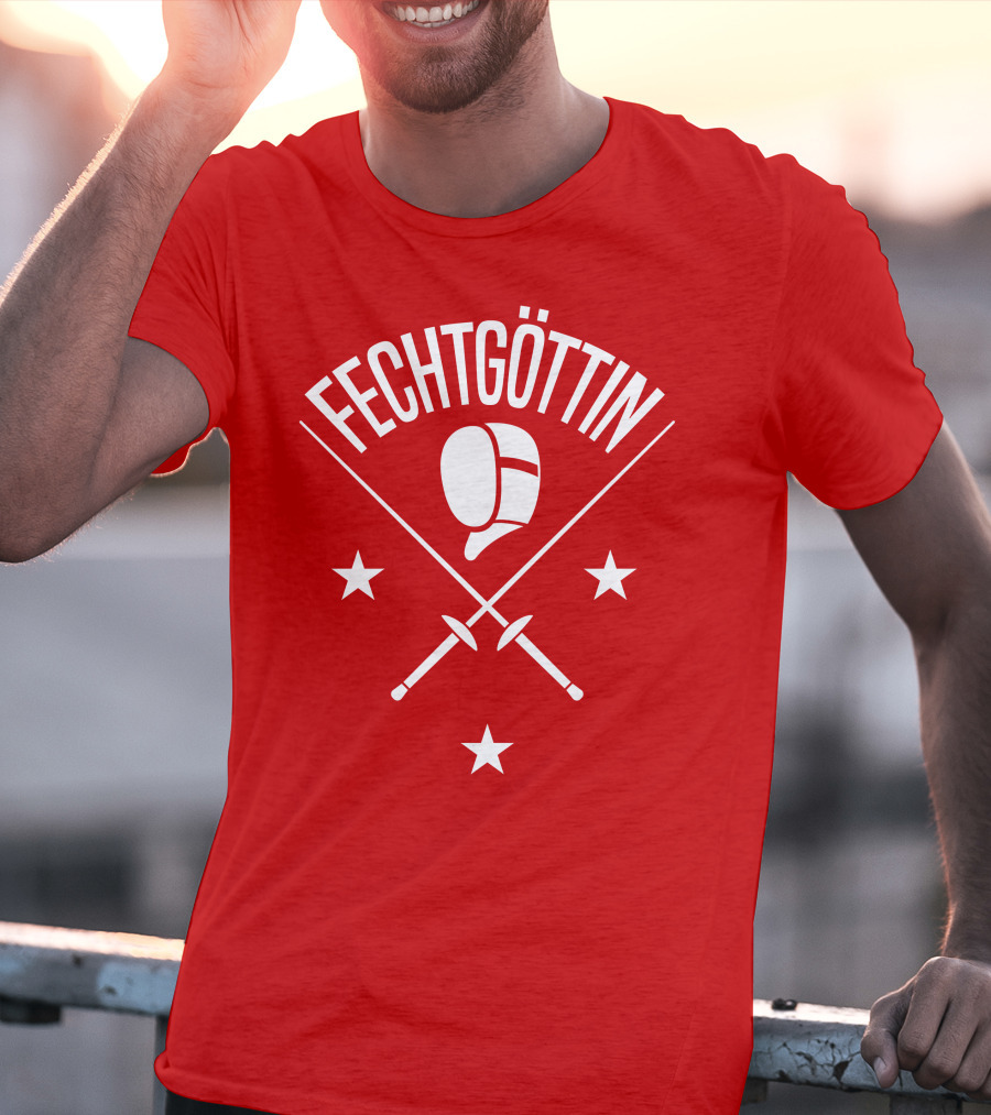 Fechtgöttin Fencing Helmet And Crossed Swords With Stars T-Shirt