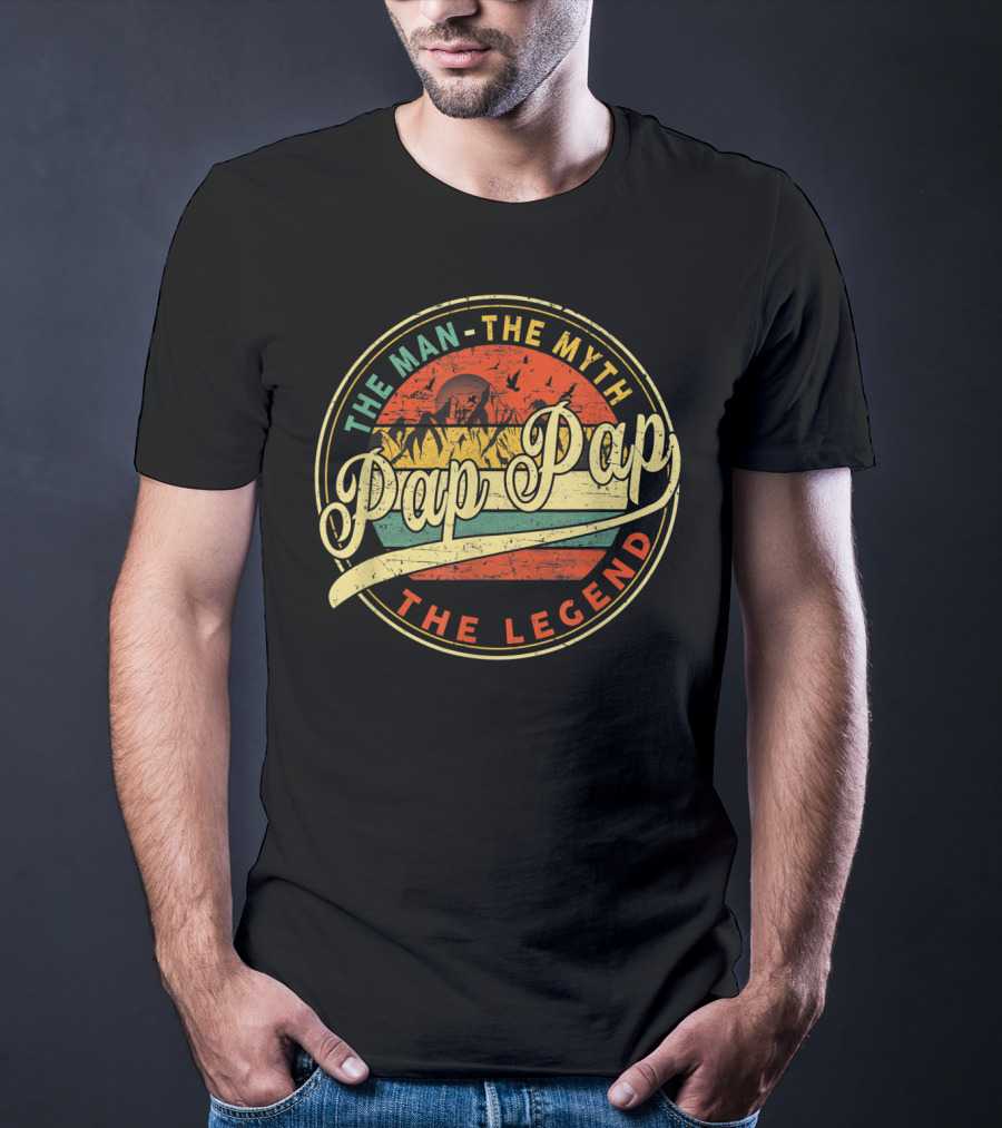 The Man The Myth Pap Pap The Legend Vintage Sun Mountain Scene T-Shirt