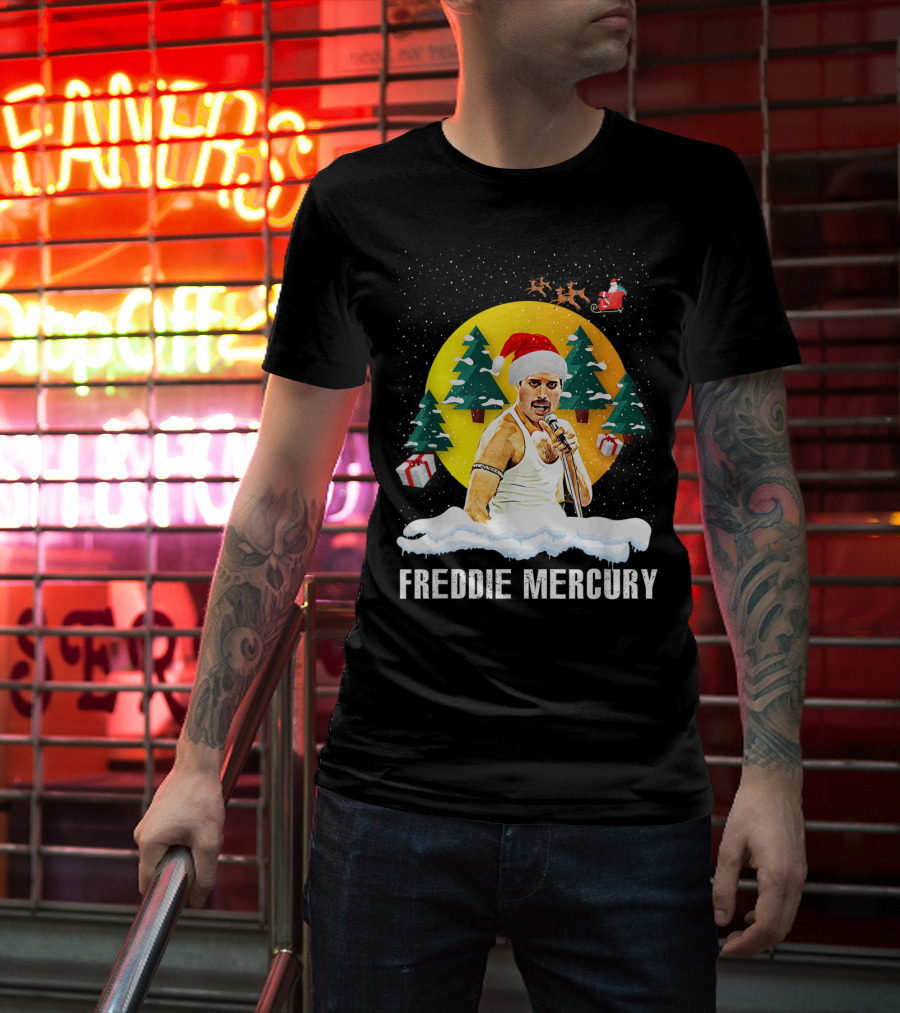 All I Want For Christmas Is Freddie Mercury Santa Festive Trees And Gifts T-Shirt