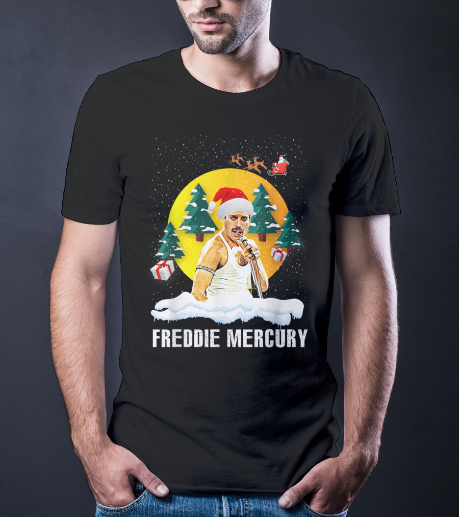 All I Want For Christmas Is Freddie Mercury Santa Festive Trees And Gifts T-Shirt