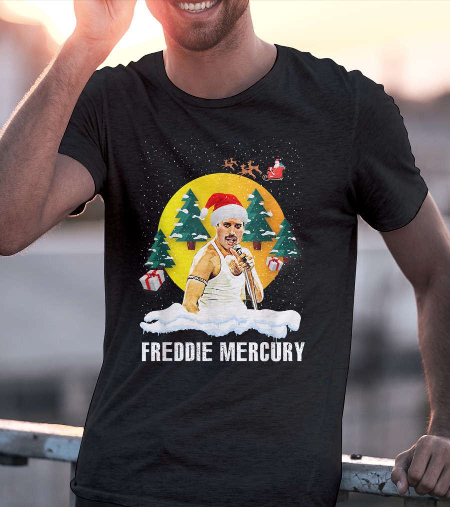 All I Want For Christmas Is Freddie Mercury Santa Festive Trees And Gifts T-Shirt