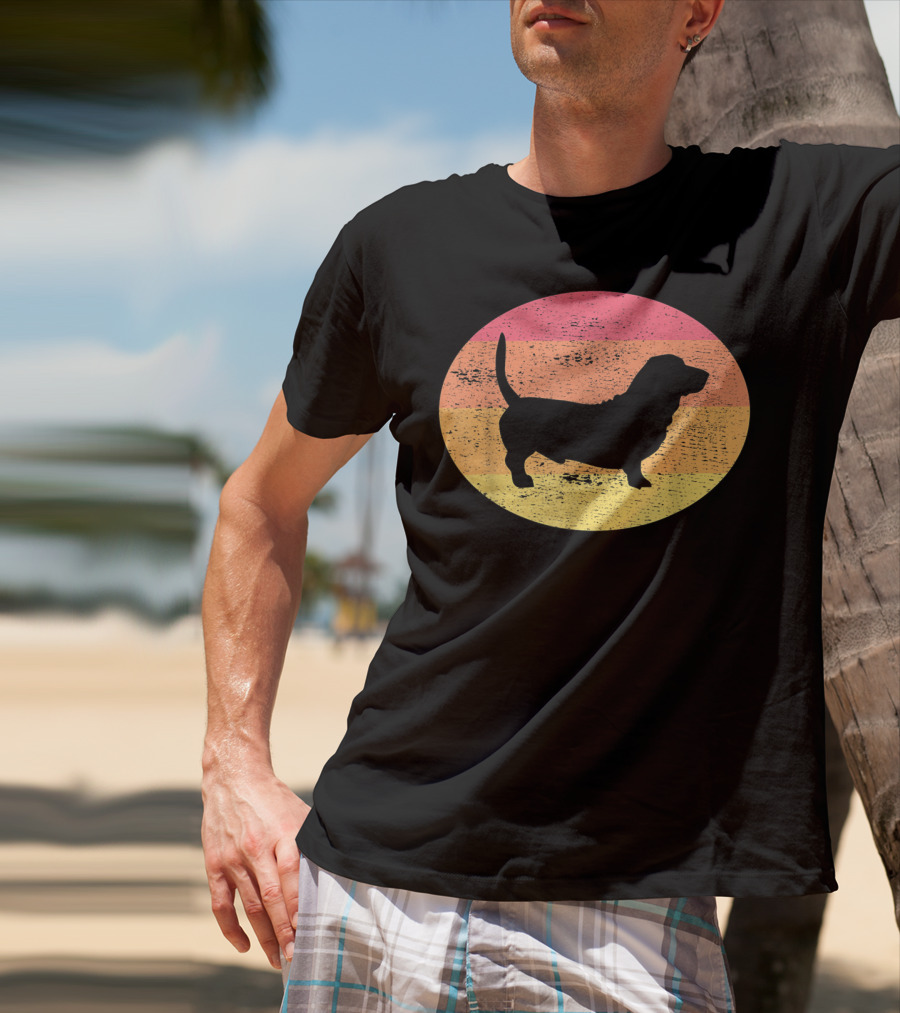 Basset Hound Silhouette Retro Vintage Dog Sunset Oval T-Shirt